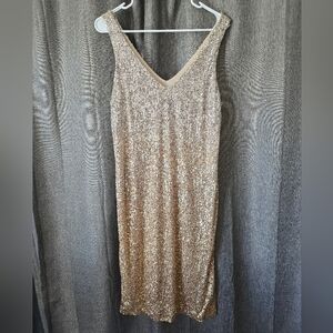 Chelsea & Violet Ombre Metallic Sequins Midi Dress Sz L NWT Slvless Side Slit